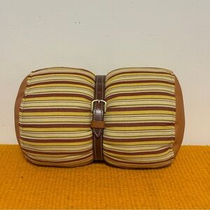 Handmade Striped Accent Pillow with a leather belt with Buckle.